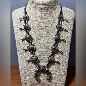 Sterling Silver Sonoran Gold Turquoise Squash Blossom Necklace 68g